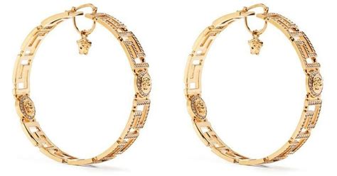 versace goldtone greca hoop earrings.